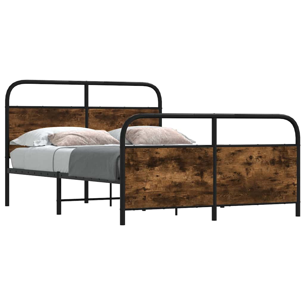 Metal Bed Frame without Mattress Smoked Oak 140x190 cm