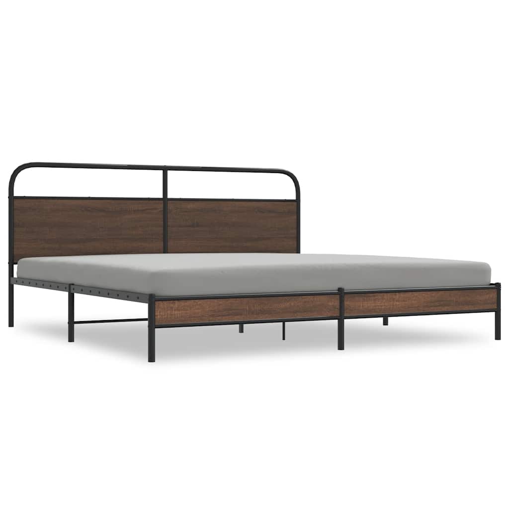 Metal Bed Frame without Mattress Brown Oak 193x203 cm
