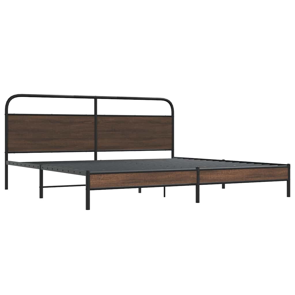 Metal Bed Frame without Mattress Brown Oak 193x203 cm