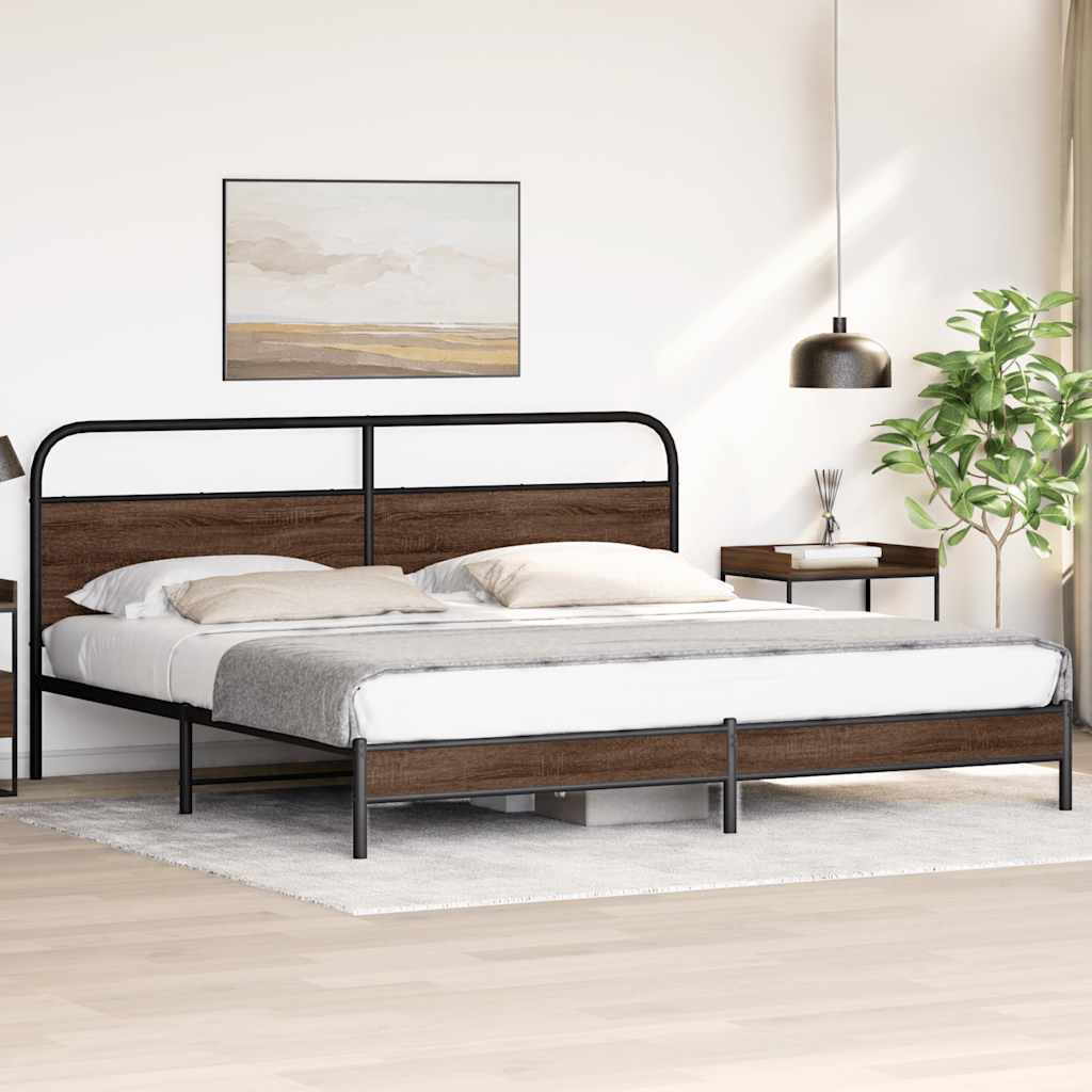 Metal Bed Frame without Mattress Brown Oak 193x203 cm
