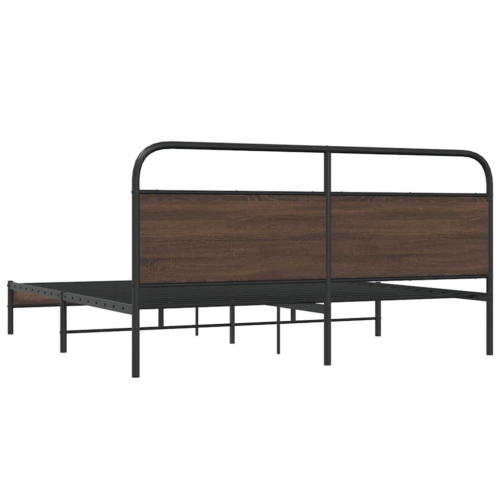 Metal Bed Frame without Mattress Brown Oak 193x203 cm