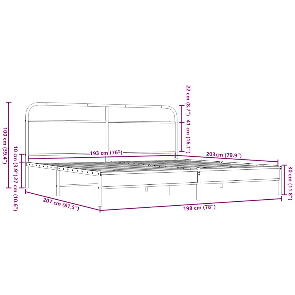 Metal Bed Frame without Mattress Brown Oak 193x203 cm