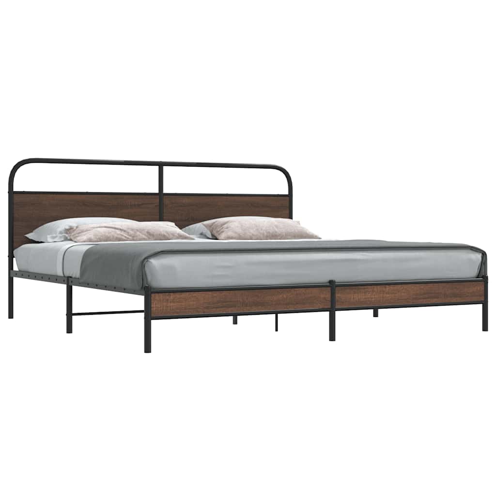 Metal Bed Frame without Mattress Brown Oak 193x203 cm
