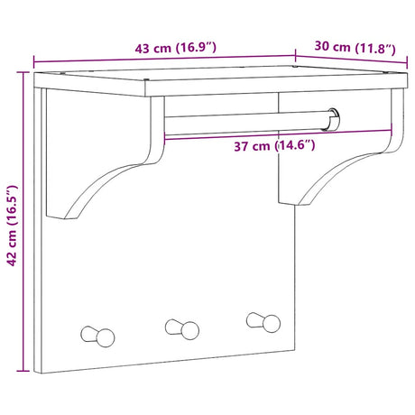 Wall-Mounted Coat Rack Sandnes 43X30X42 Cm Solid Wood Pine
