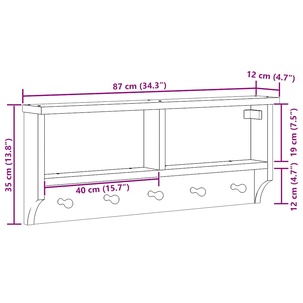 Wall-Mounted Coat Rack Sandnes 87X12X35 Cm Solid Wood Pine
