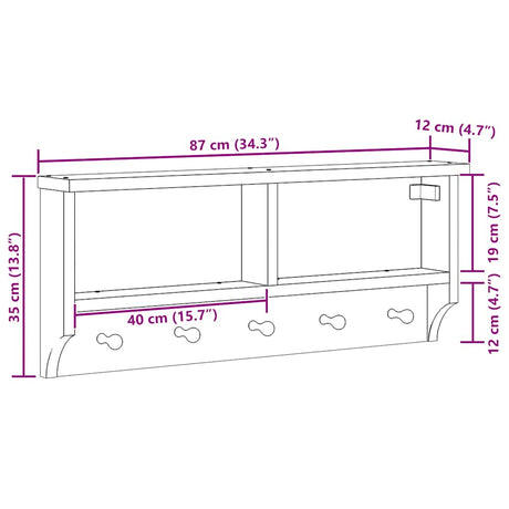 Wall-Mounted Coat Rack Sandnes 87X12X35 Cm Solid Wood Pine