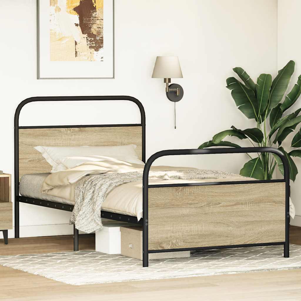 Bed Frame Without Mattress 107x203 cm Sonoma Oak Engineered Wood
