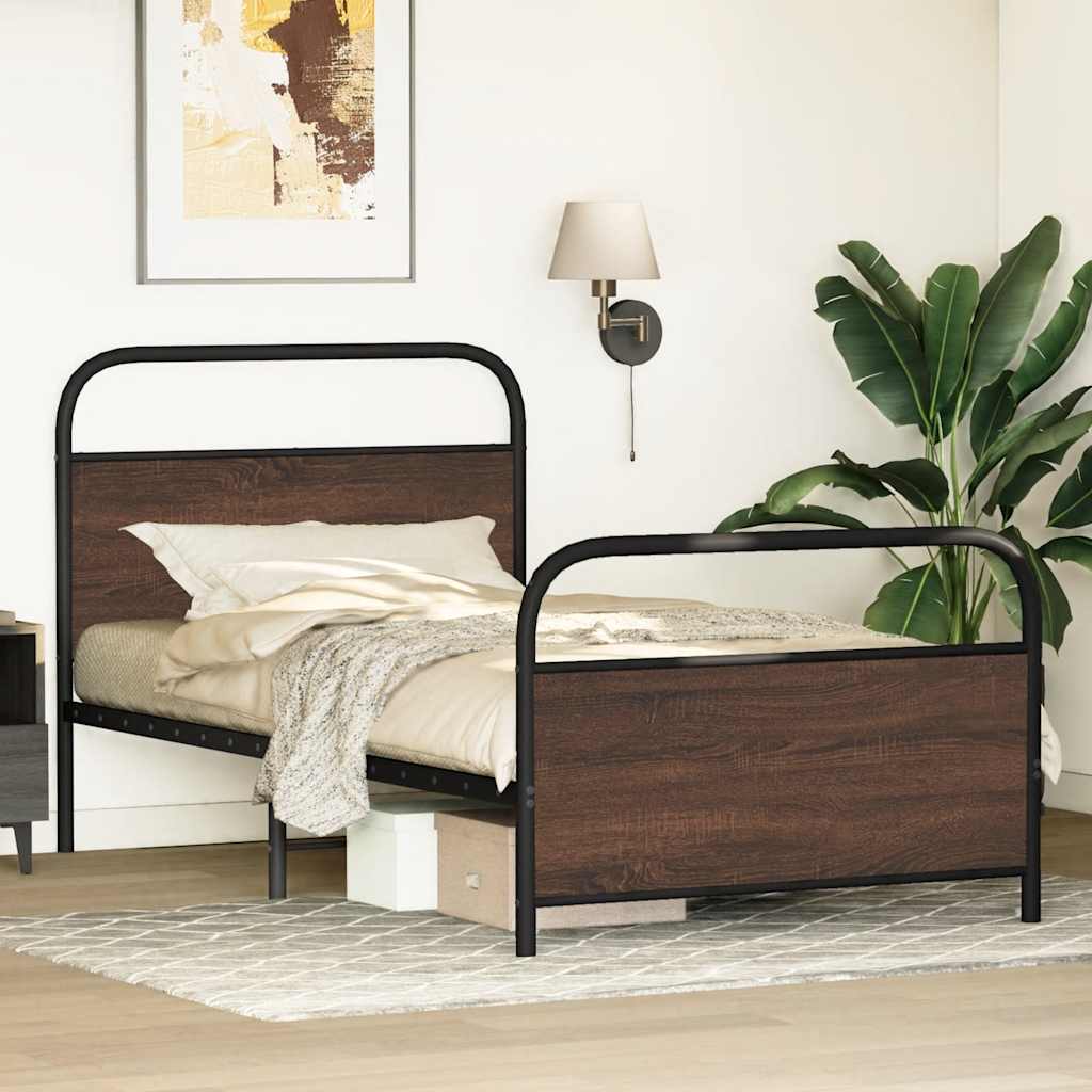 Bed Frame Without Mattress 107x203 cm Brown Oak Engineered Wood