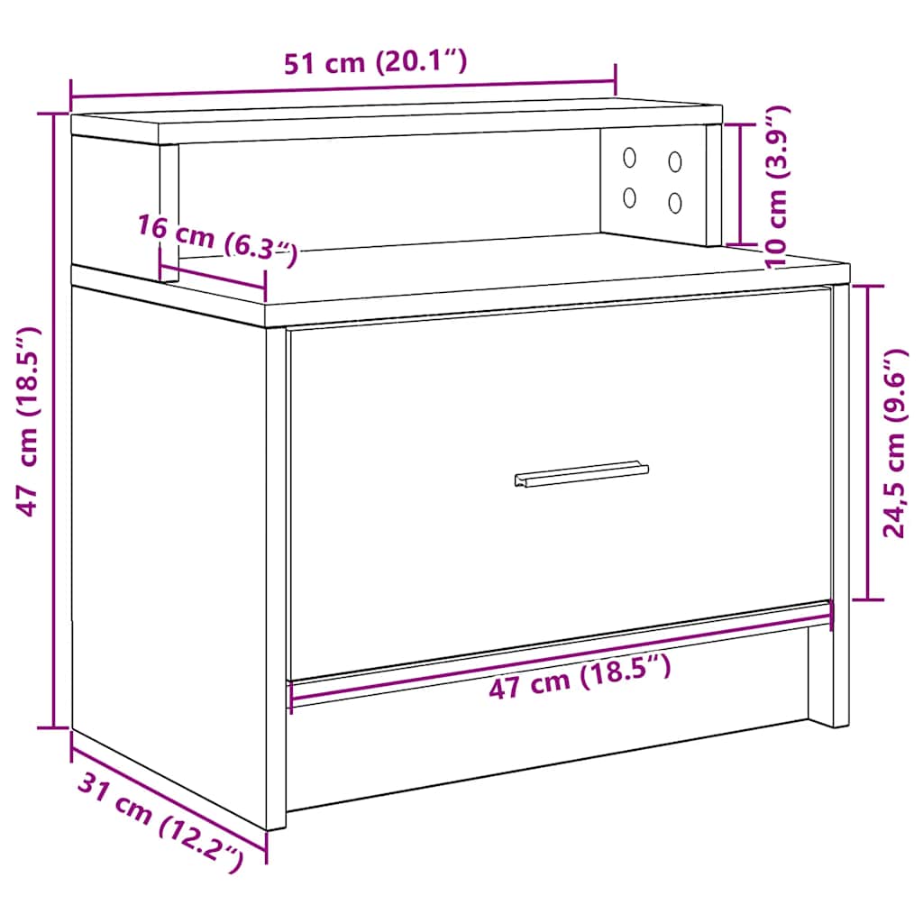 Bedside Cabinet With Drawer 51X31X47 Cm