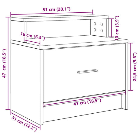 Bedside Cabinet With Drawer 51X31X47 Cm