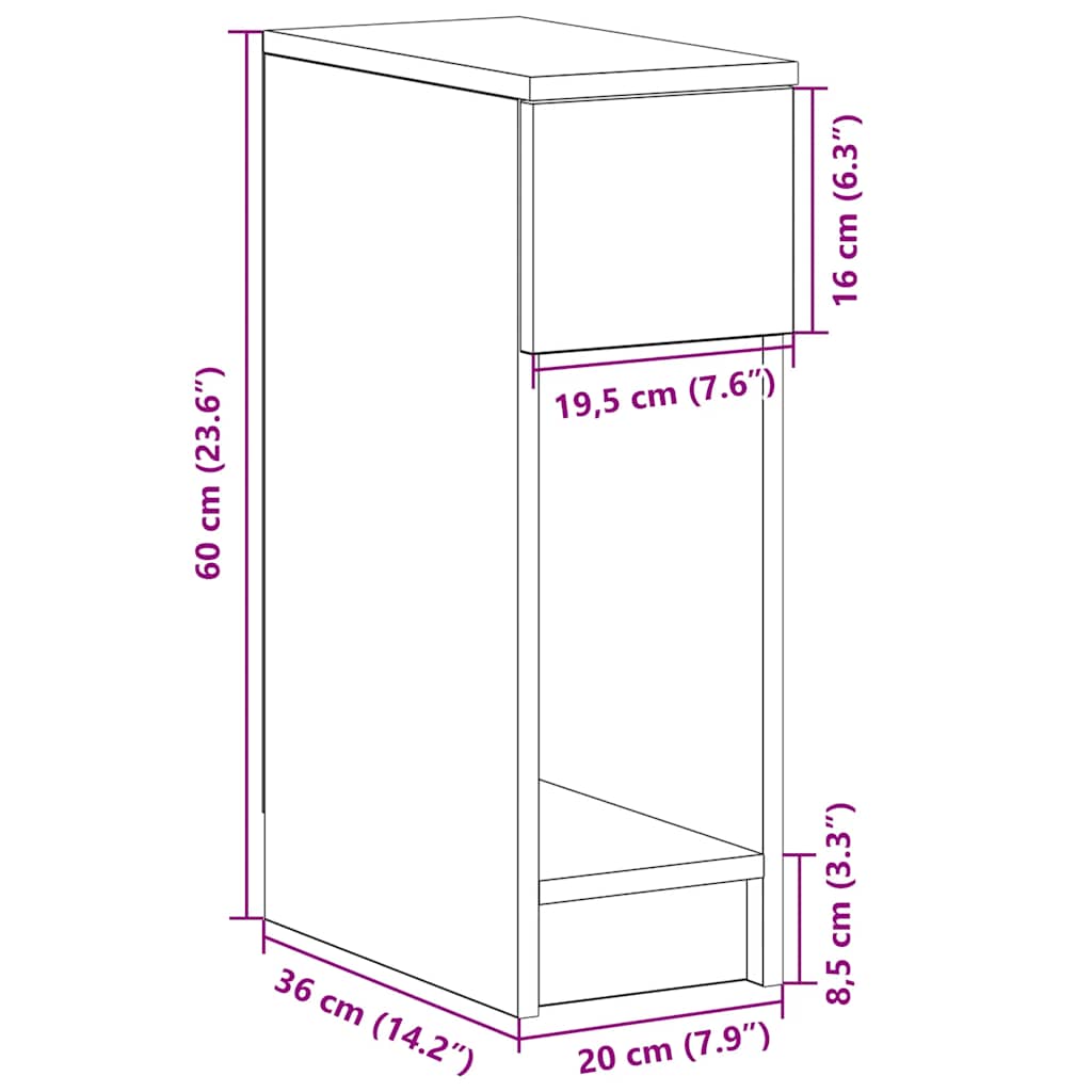 Bedside Cabinet With Drawer 20X36X60 Cm
