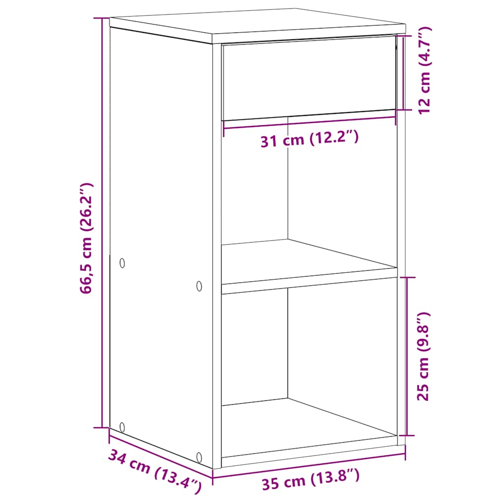 Bedside Cabinet With Drawer 35X34X66.5 Cm