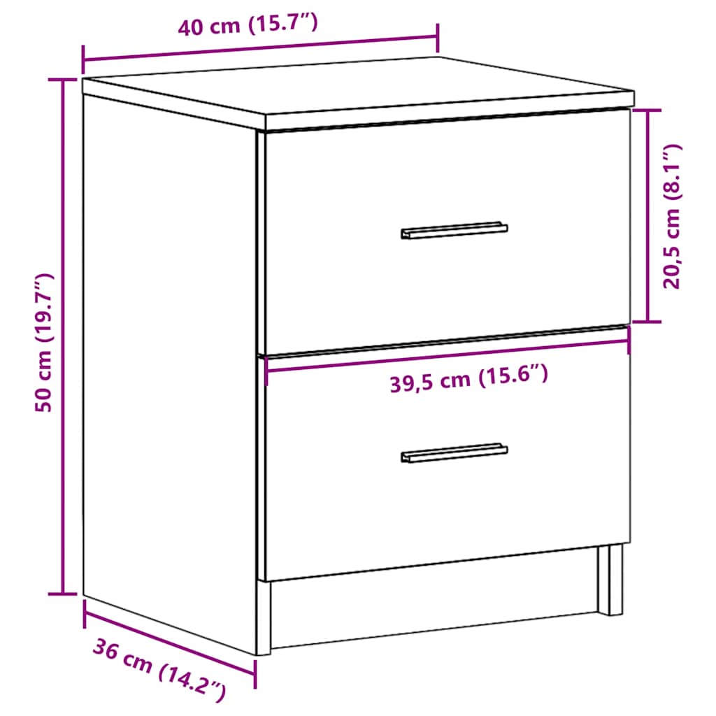 Bedside Cabinet With 2 Drawers 40X36X50 Cm