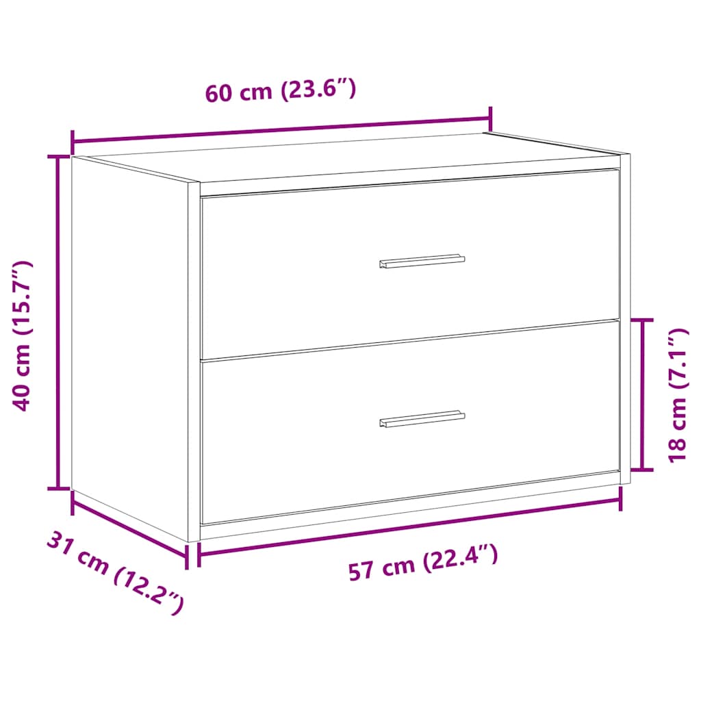 Cabinet with 2 Drawers Concrete Grey 60x31x40 cm Engineered Wood