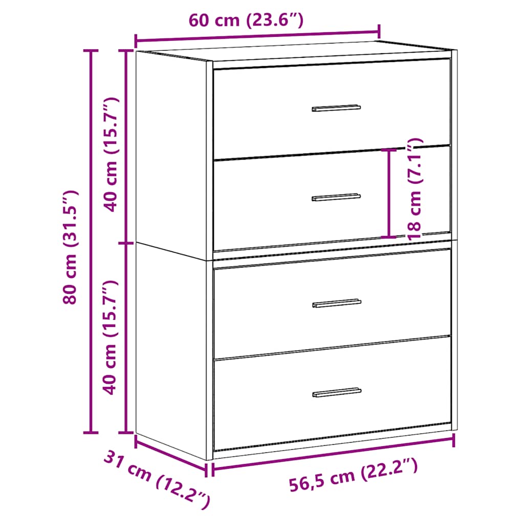 Cabinets with 2 Drawers 2 pcs Brown Oak 60x31x40 cm Engineered Wood