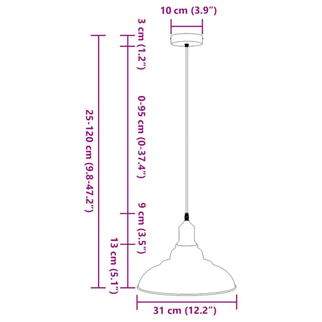 Pendant Lamp Height Adjustable E27 Ø 31 Cm Metal