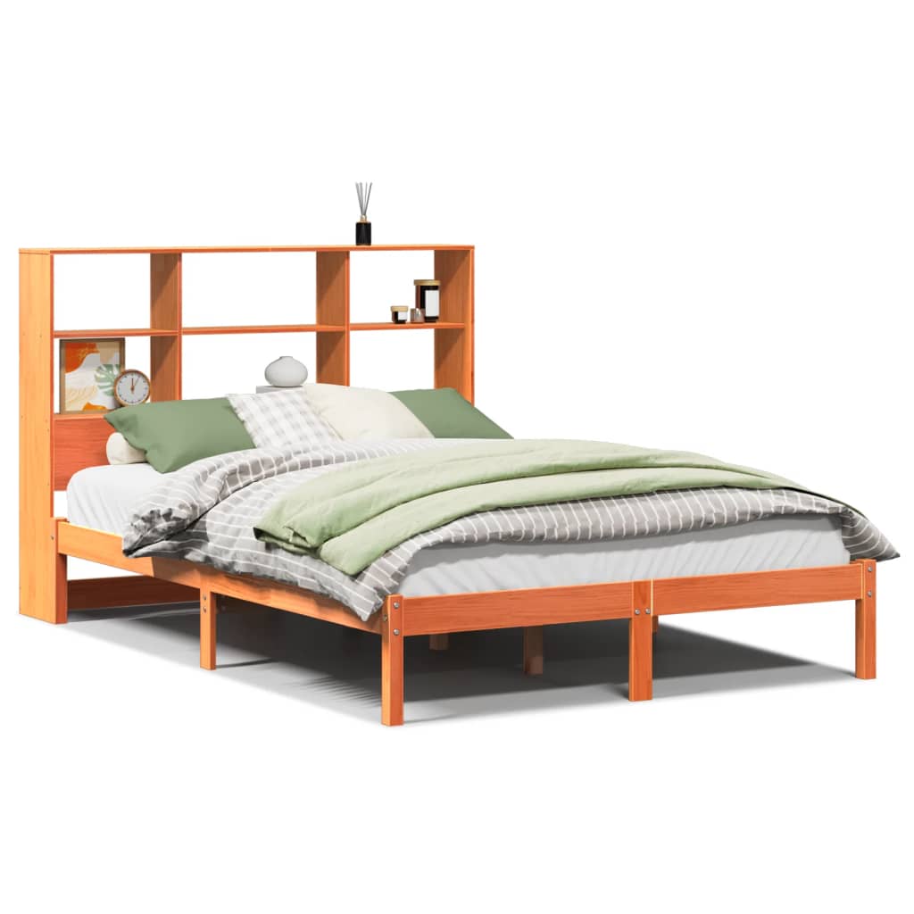Bookcase Bed without Mattress Wax Brown 135x190 cm Double Solid Wood Pine