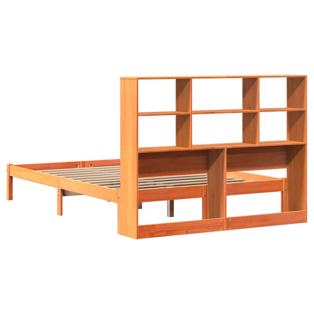 Bookcase Bed without Mattress Wax Brown 135x190 cm Double Solid Wood Pine
