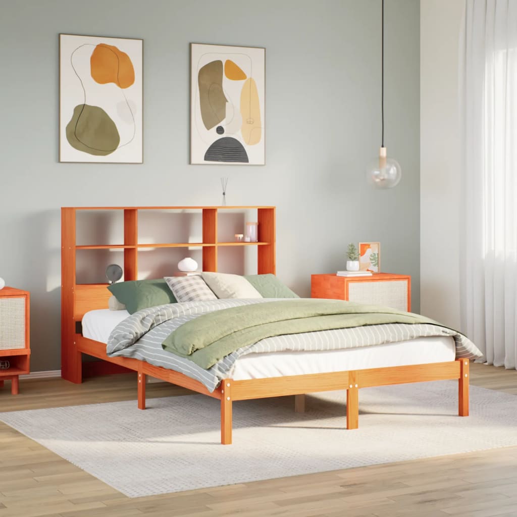 Bookcase Bed without Mattress Wax Brown 135x190 cm Double Solid Wood Pine