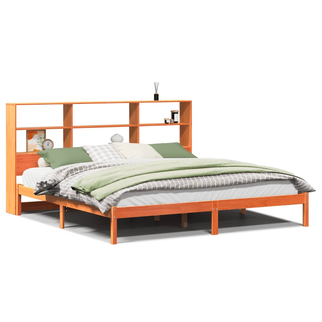 Bookcase Bed without Mattress Wax Brown 180x200 cm Super King Solid Wood Pine