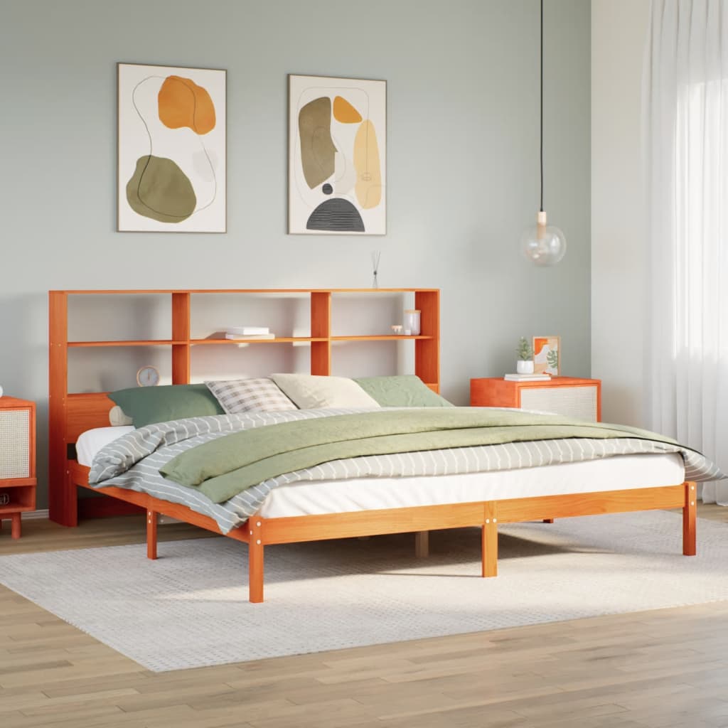 Bookcase Bed without Mattress Wax Brown 180x200 cm Super King Solid Wood Pine