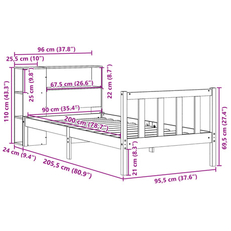 Bookcase Bed Without Mattress Solid Wood Pine