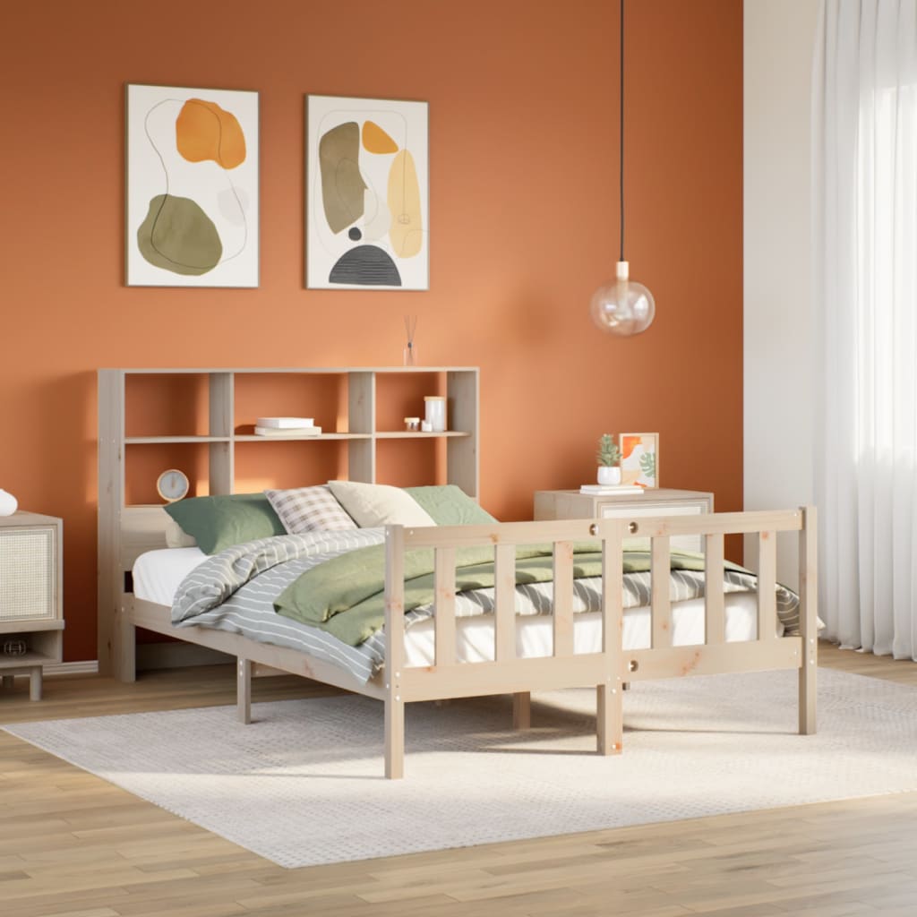 Bookcase Bed without Mattress 135x190 cm Double Solid Wood Pine