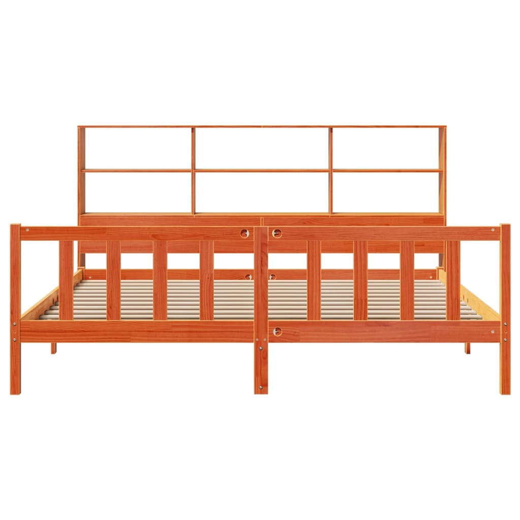 Bookcase Bed without Mattress Wax Brown 180x200 cm Super King Solid Wood Pine