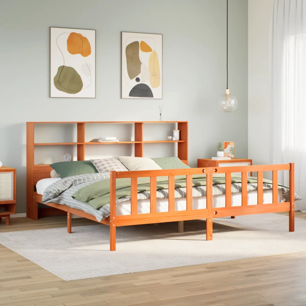 Bookcase Bed without Mattress Wax Brown 180x200 cm Super King Solid Wood Pine