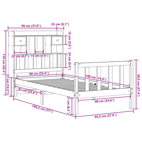 Bookcase Bed Without Mattress Single Solid Wood Pine