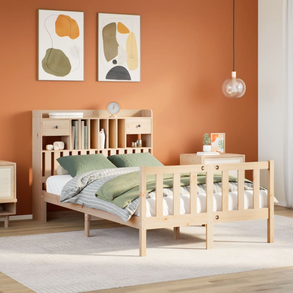 Bookcase Bed without Mattress 135x190 cm Double Solid Wood Pine