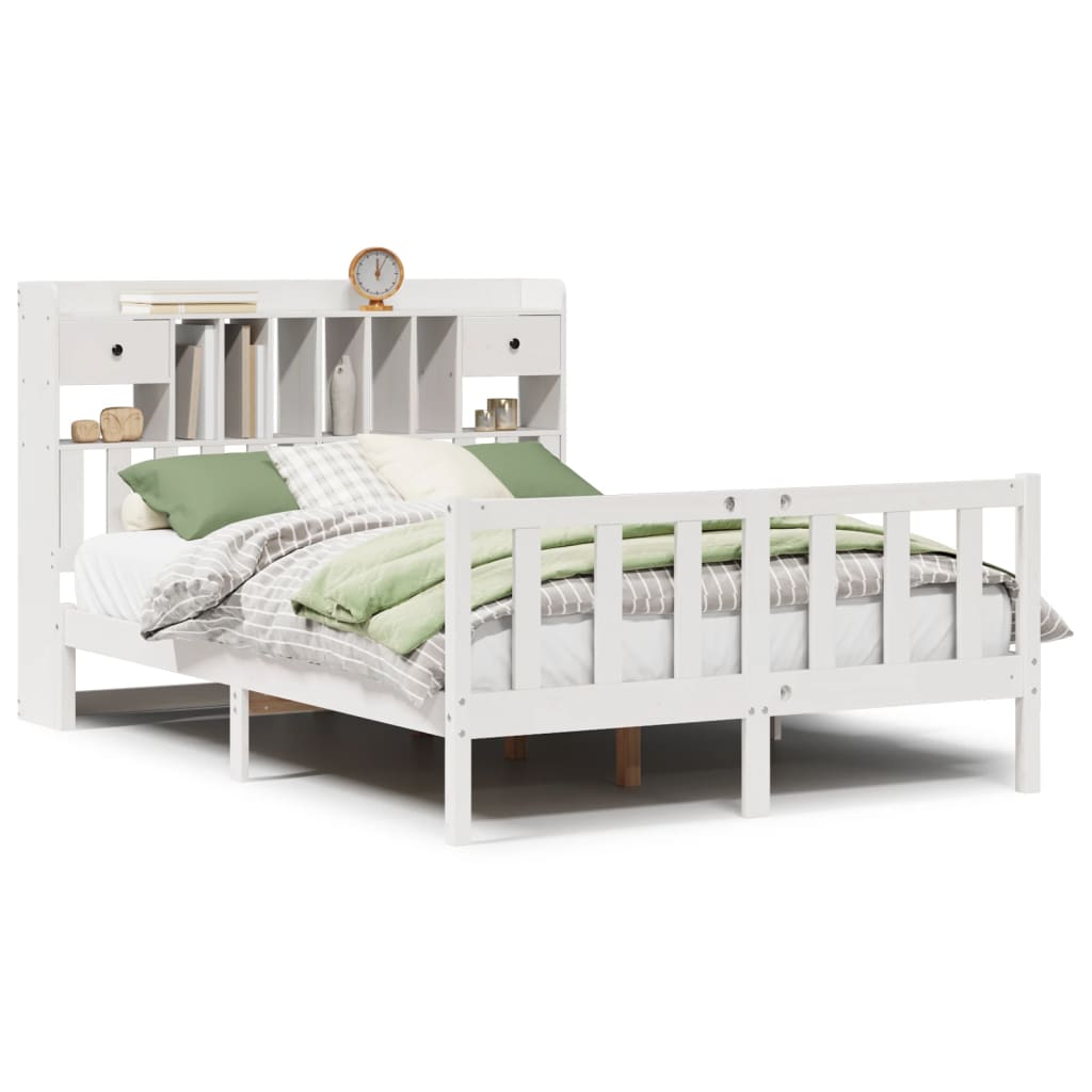 Bookcase Bed without Mattress White 140x200 cm Solid Wood Pine