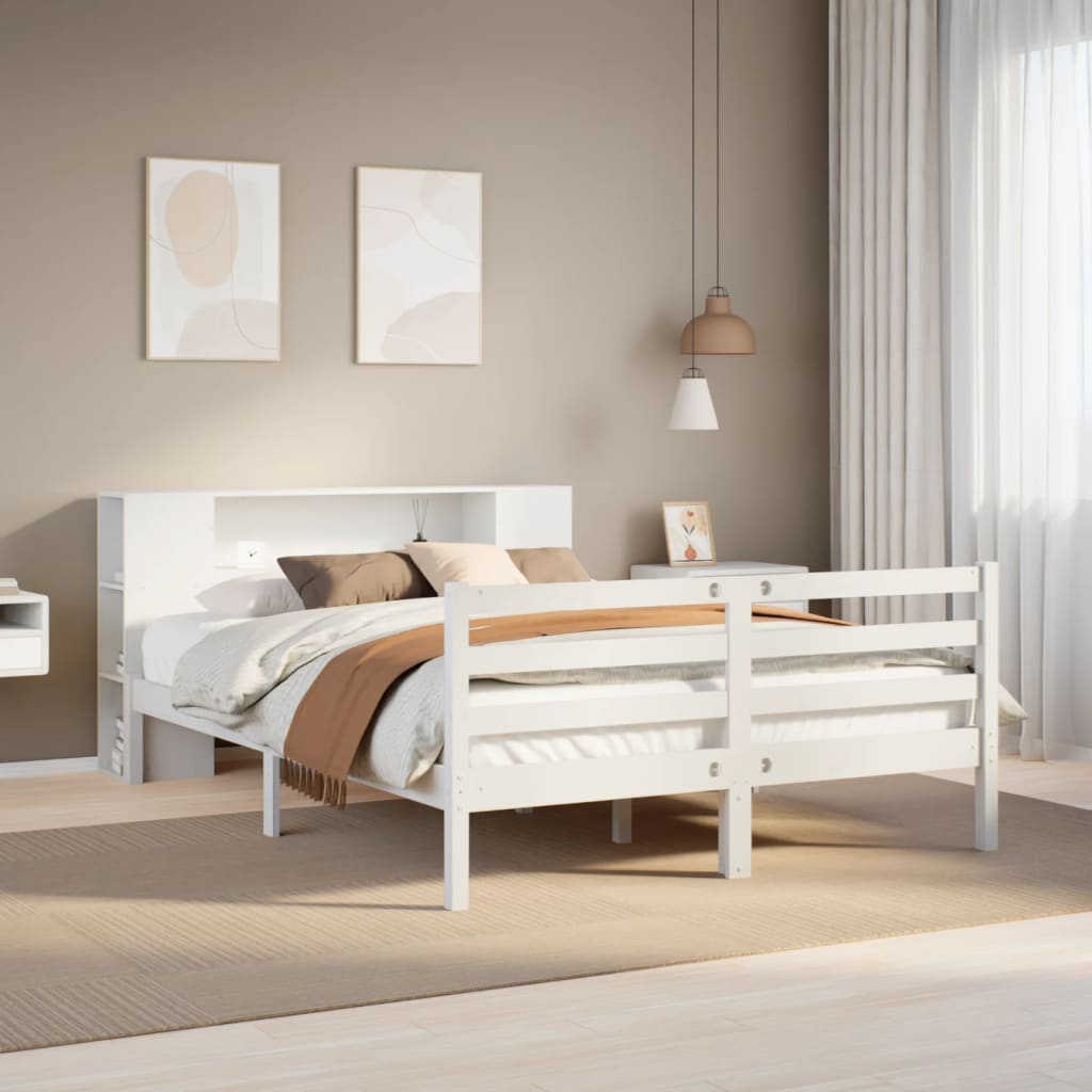 Bookcase Bed without Mattress White 120x190 cm Small Double Solid Wood Pine