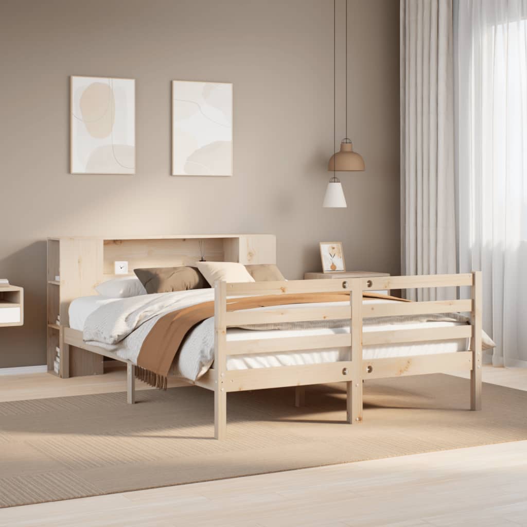 Bookcase Bed Without Mattress King Size Solid Wood Pine