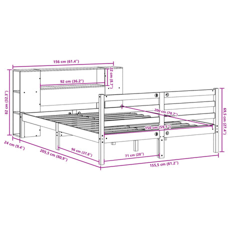 Bookcase Bed Without Mattress King Size Solid Wood Pine