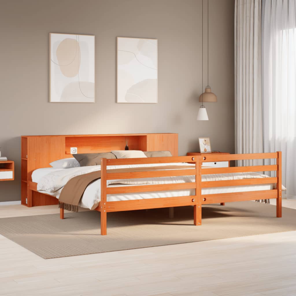 Bookcase Bed Without Mattress King Size Solid Wood Pine