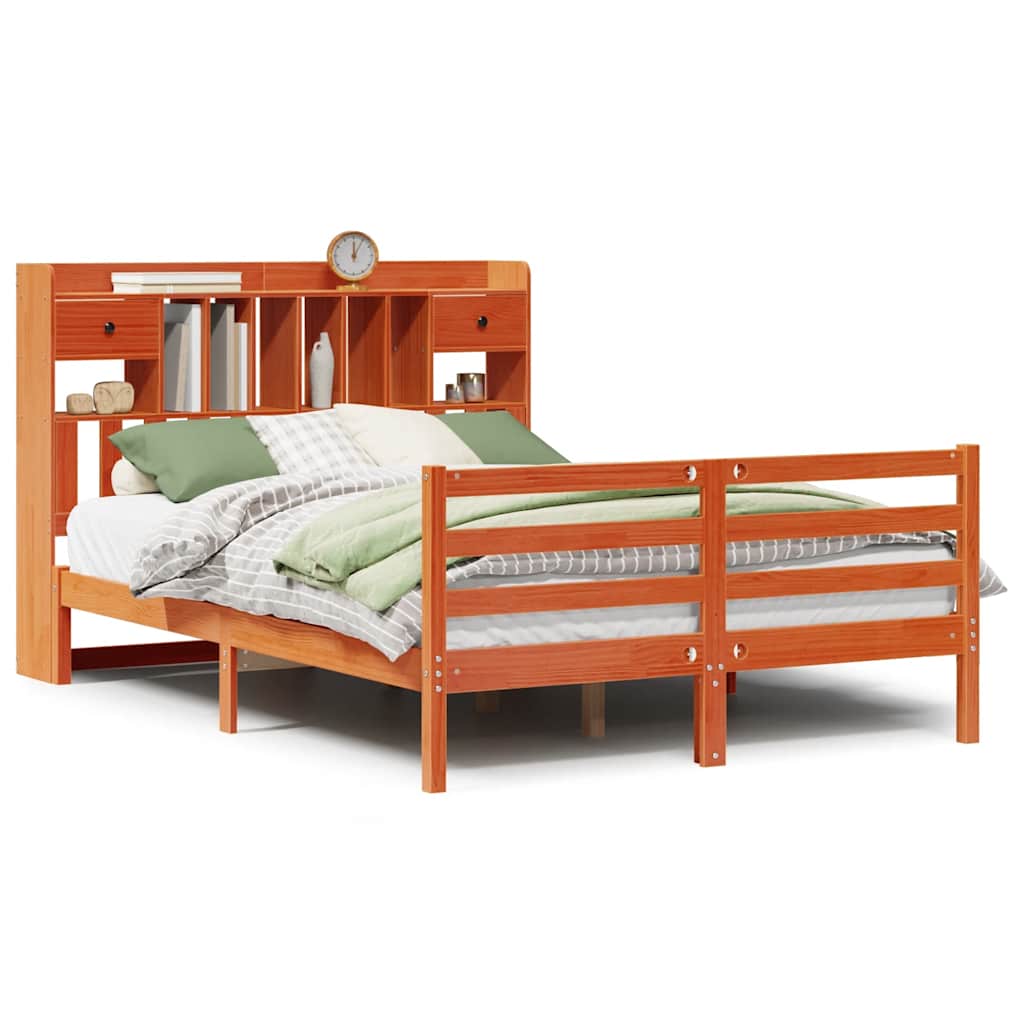 Bookcase Bed without Mattress Wax Brown 140x190cm Solid Wood Pine