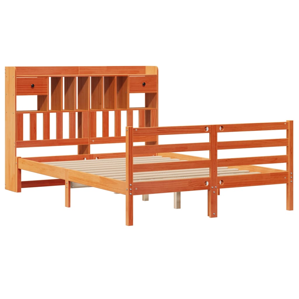 Bookcase Bed without Mattress Wax Brown 140x190cm Solid Wood Pine