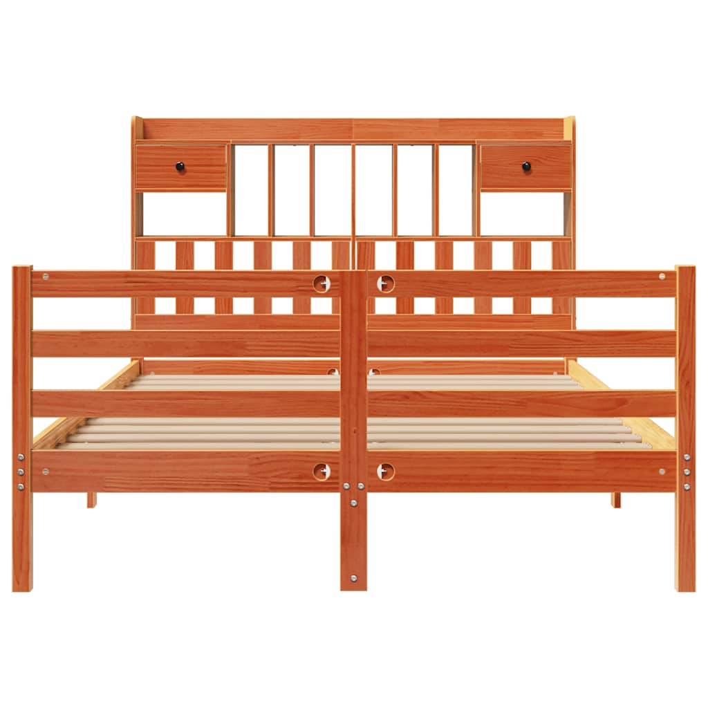 Bookcase Bed without Mattress Wax Brown 140x190cm Solid Wood Pine