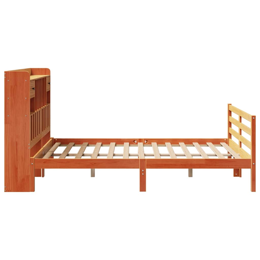 Bookcase Bed without Mattress Wax Brown 140x190cm Solid Wood Pine