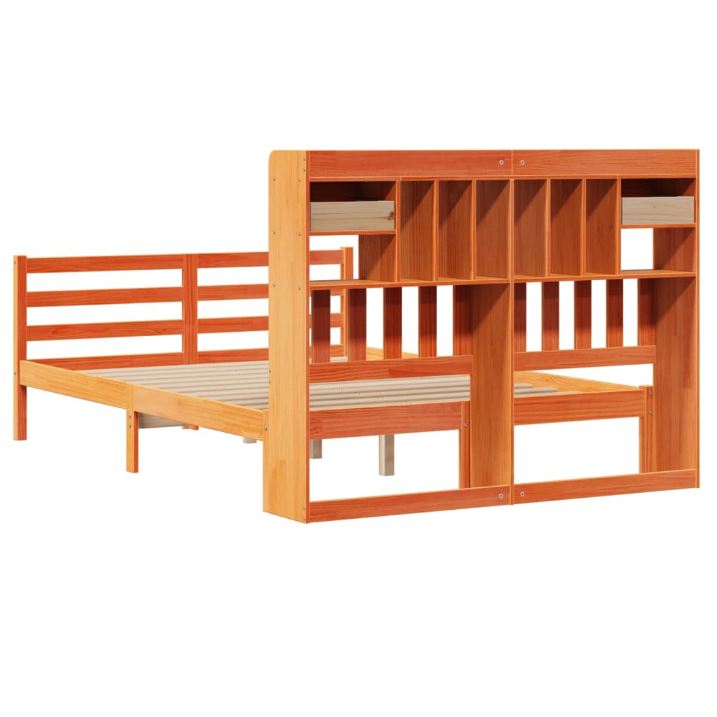 Bookcase Bed without Mattress Wax Brown 140x190cm Solid Wood Pine