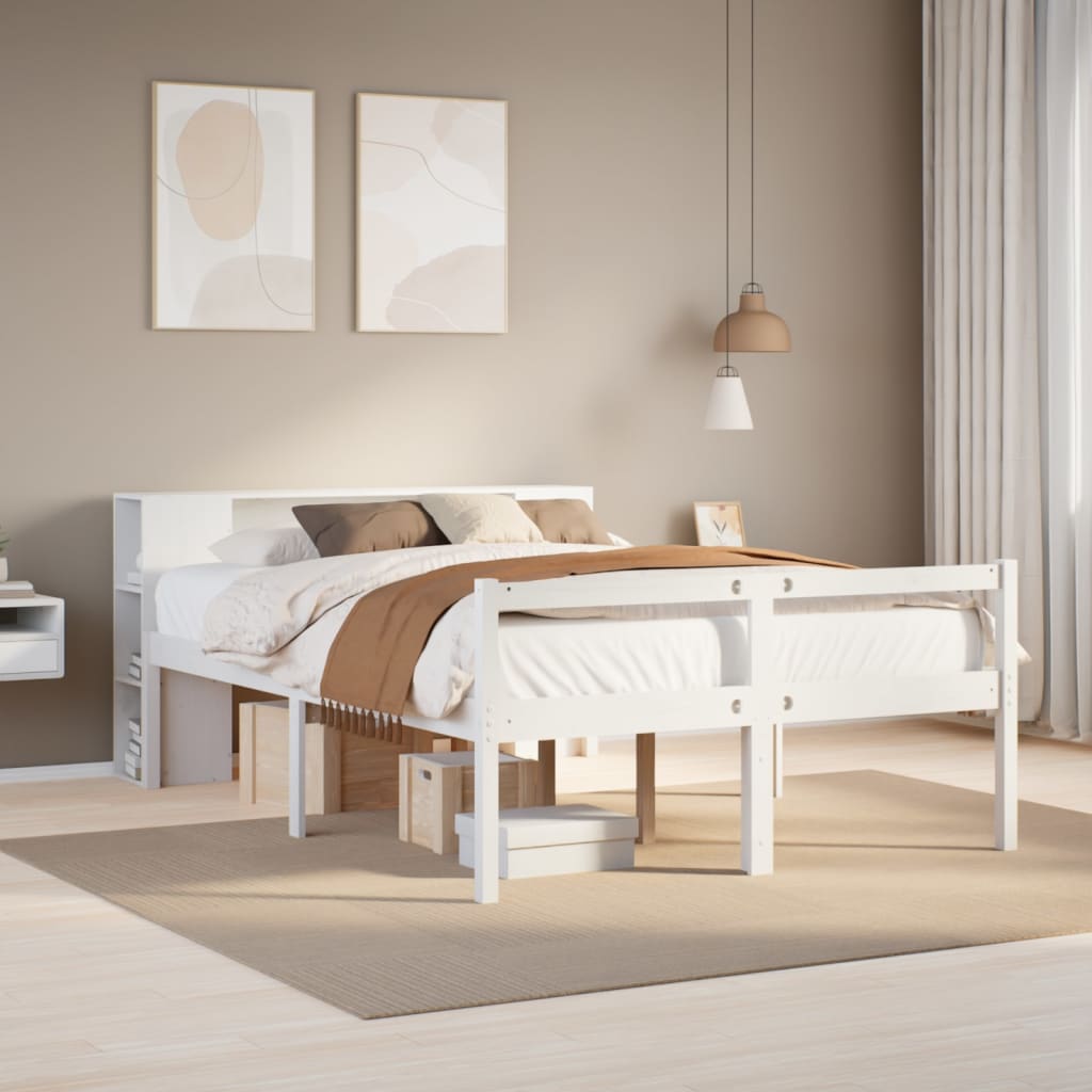 Bookcase Bed without Mattress White 140x200 cm Solid Wood Pine