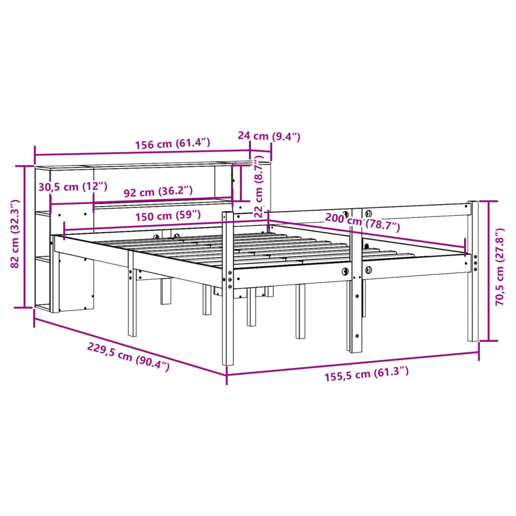 Bookcase Bed Without Mattress King Size Solid Wood