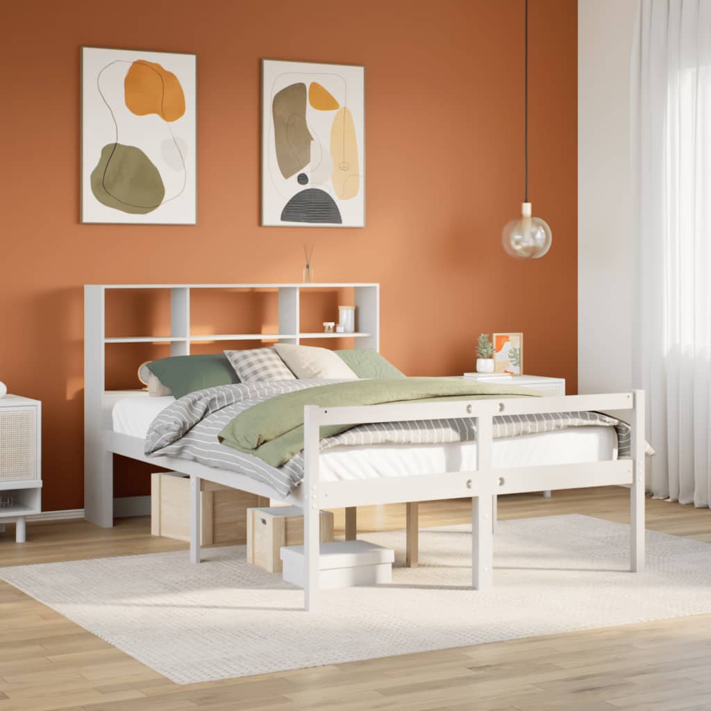 Bookcase Bed without Mattress White 140x200 cm Solid Wood Pine