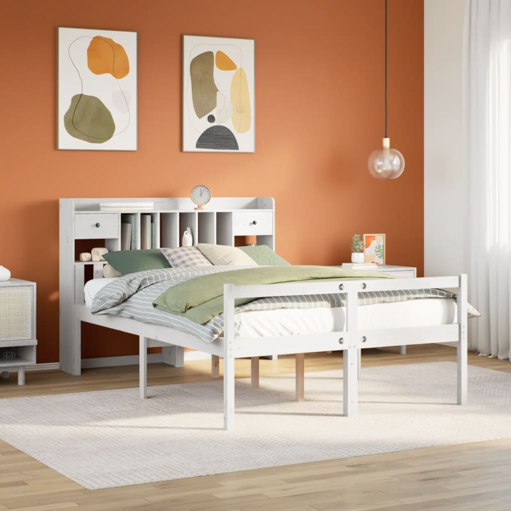 Bookcase Bed without Mattress White 140x200 cm Solid Wood Pine