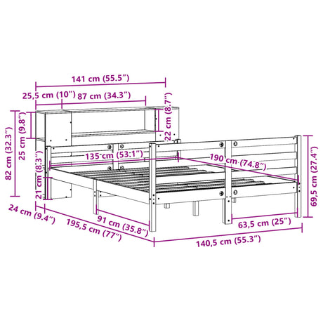 Bookcase Bed Without Mattress Double Solid Wood Pine