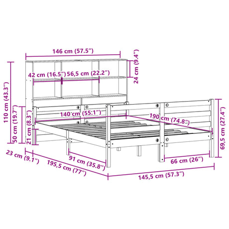 Bookcase Bed Without Mattress Solid Wood Pine