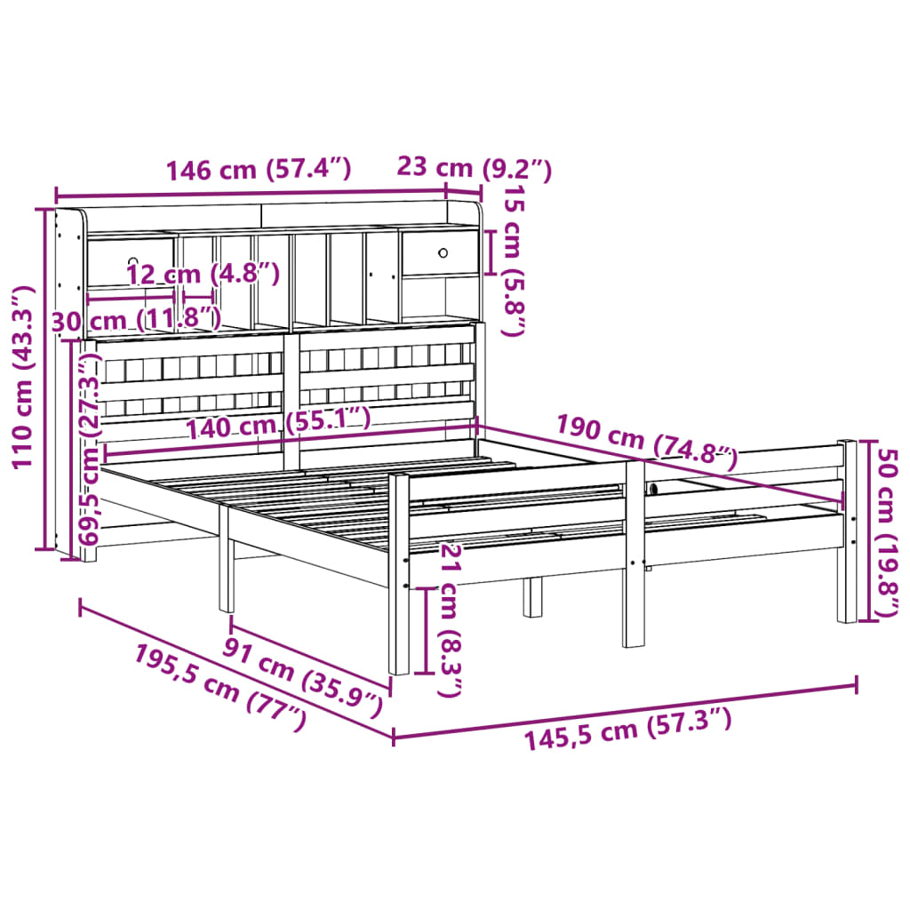Bookcase Bed Without Mattress Solid Wood Pine