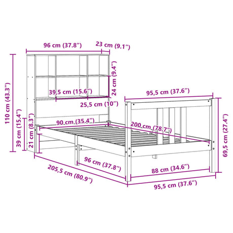Bookcase Bed Without Mattress 90X200Cm Solid Wood Pine