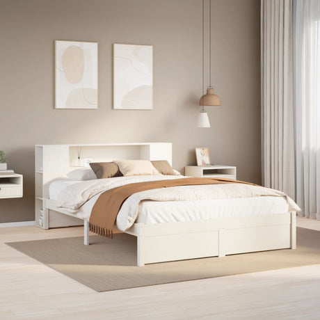 Bookcase Bed Without Mattress 150X200Cm King Size Solid Wood Pine